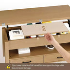 Table basse à plateau relevable, Grande table basse avec compartiment caché, Table basse de rangement pour salon, Design moderne