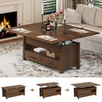 Table basse à plateau relevable, Grande table basse avec compartiment caché, Table basse de rangement pour salon, Design moderne