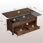 Table basse à plateau relevable, Grande table basse avec compartiment caché, Table basse de rangement pour salon, Design moderne