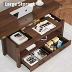 Table basse à plateau relevable, Grande table basse avec compartiment caché, Table basse de rangement pour salon, Design moderne