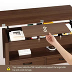 Table basse à plateau relevable, Grande table basse avec compartiment caché, Table basse de rangement pour salon, Design moderne