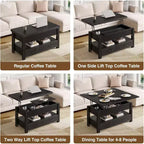 Table basse à plateau relevable, Grande table basse avec compartiment caché, Table basse de rangement pour salon, Design moderne