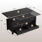 Table basse à plateau relevable, Grande table basse avec compartiment caché, Table basse de rangement pour salon, Design moderne
