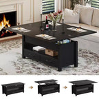 Table basse à plateau relevable, Grande table basse avec compartiment caché, Table basse de rangement pour salon, Design moderne