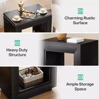 Table d'appoint rustique en bois Lantine : table de chevet carrée à 2 niveaux avec étagère de rangement, style industriel, pour salon/entrée, marron rustique/noir.