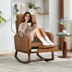 Lot de 2 fauteuils à bascule, fauteuils à bascule rembourrés, dossier haut, tissu doux en forme d'ours, repose-pieds réglable, fauteuil à bascule pour salon, chambre, marron