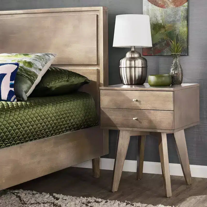 Table de chevet en bois à 2 tiroirs Martha - Gris anthracite clair - iNSPIRE Q