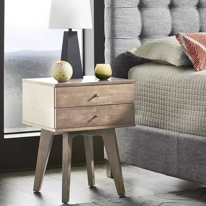 Table de chevet en bois à 2 tiroirs Martha - Gris anthracite clair - iNSPIRE Q