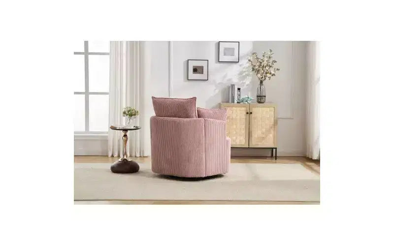 Fauteuil pivotant avec dossier incurvé et structure en bois massif, fauteuil rond rembourré pour salon, chambre, bureau.