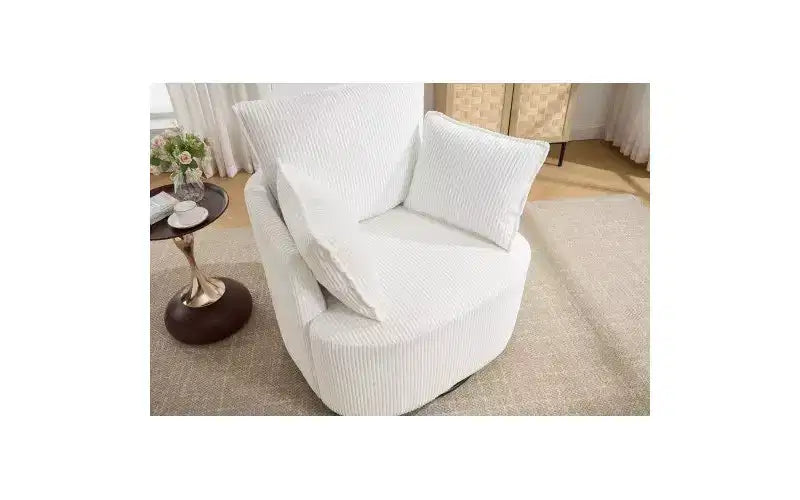 Fauteuil pivotant avec dossier incurvé et structure en bois massif, fauteuil rond rembourré pour salon, chambre, bureau.