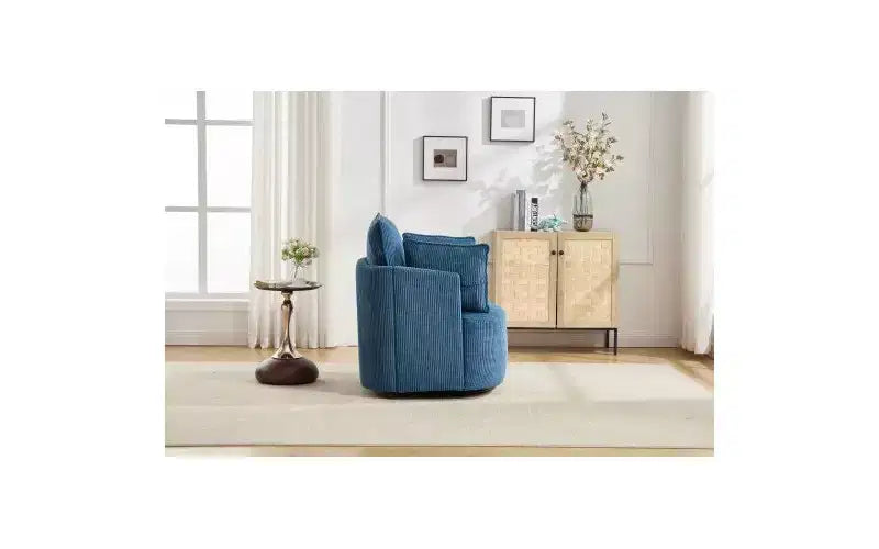 Fauteuil pivotant avec dossier incurvé et structure en bois massif, fauteuil rond rembourré pour salon, chambre, bureau.