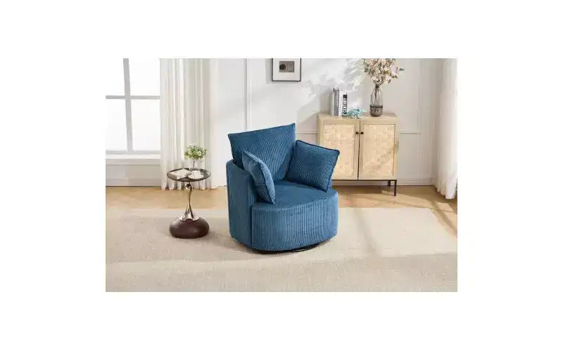 Fauteuil pivotant avec dossier incurvé et structure en bois massif, fauteuil rond rembourré pour salon, chambre, bureau.