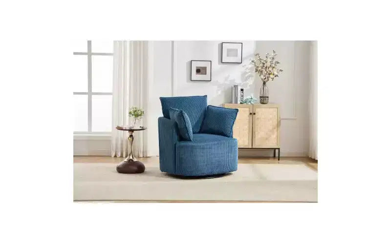 Fauteuil pivotant avec dossier incurvé et structure en bois massif, fauteuil rond rembourré pour salon, chambre, bureau.