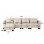 Canapé d'angle modulable moderne en tissu GDFStudio Beulah 130 avec pouf de rangement