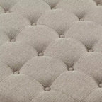 GDFStudio Damien, pouf ottoman rond moderne en bois, rembourré en lin, capitonné avec étagère de rangement