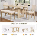 Ensemble de salle à manger moderne 6 pièces GDFStudio Kiley avec table en bois, banc et quatre chaises rembourrées