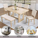 Ensemble de salle à manger moderne 6 pièces GDFStudio Kiley avec table en bois, banc et quatre chaises rembourrées