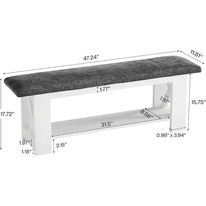 Banc d'entrée de ferme Lantine 47 avec coussin rembourré, meuble de rangement à chaussures en bois à 2 niveaux pour couloir, salon, chambre à coucher