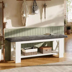 Banc d'entrée de ferme Lantine 47 avec coussin rembourré, meuble de rangement à chaussures en bois à 2 niveaux pour couloir, salon, chambre à coucher