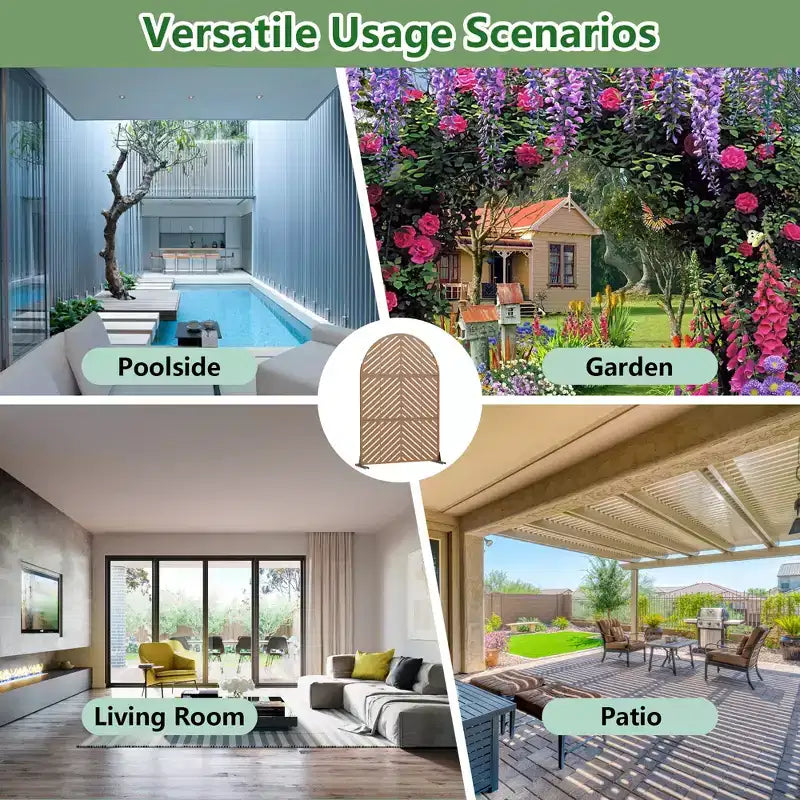 Dovelina 72H x 47W - Panneaux de clôture autoportants en métal cintré pour l'intimité, couleur marron, pour jardin, patio, terrasse