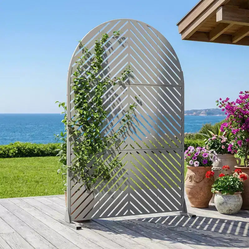 Dovelina 72H x 47W - Panneaux de clôture autoportants en métal cintré pour l'intimité, couleur marron, pour jardin, patio, terrasse