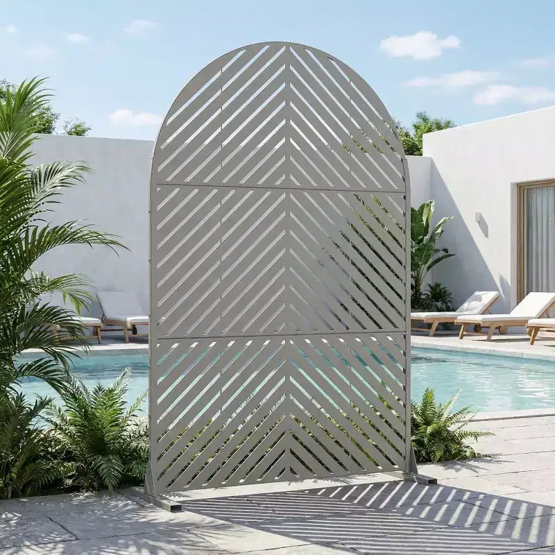 Dovelina 72H x 47W - Panneaux de clôture autoportants en métal cintré pour l'intimité, couleur marron, pour jardin, patio, terrasse