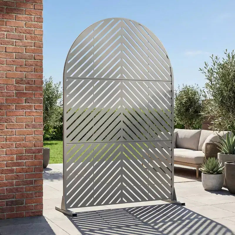 Dovelina 72H x 47W - Panneaux de clôture autoportants en métal cintré pour l'intimité, couleur marron, pour jardin, patio, terrasse