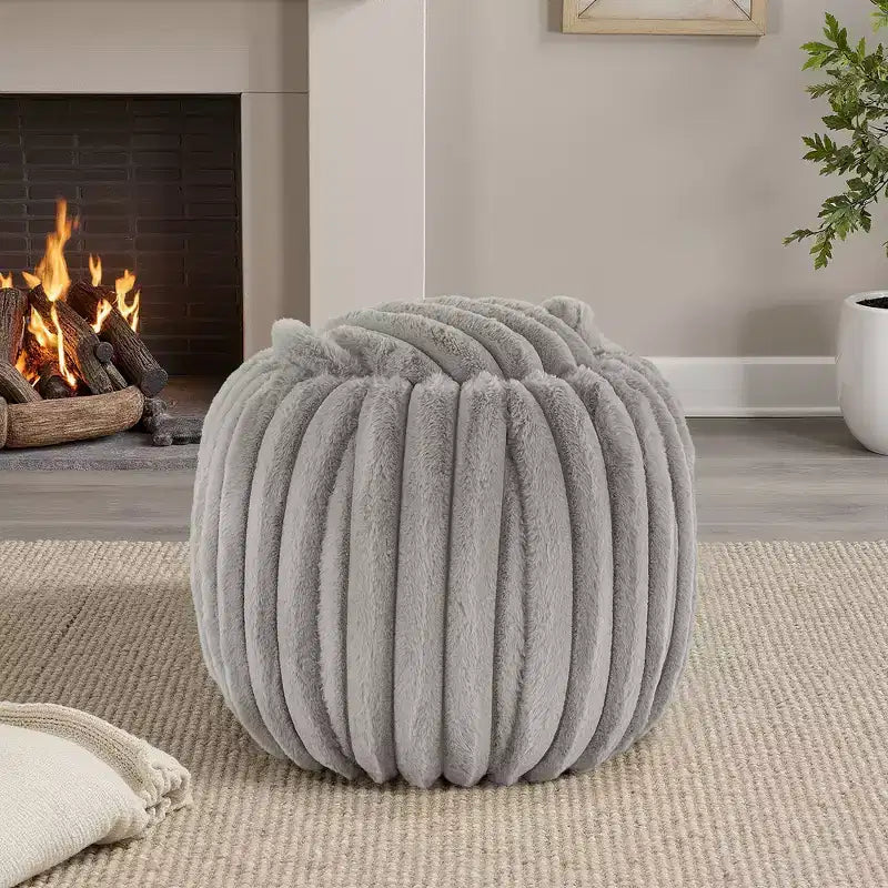 Pouf de rangement en tissu douillet Merced Plush Furry Channel - iNSPIRE Q