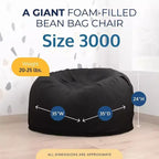 Pouf Ultimate Sack 3 pi, Fauteuil Lounger Confortable Surdimensionné d'Intérieur, Fourrure Noire
