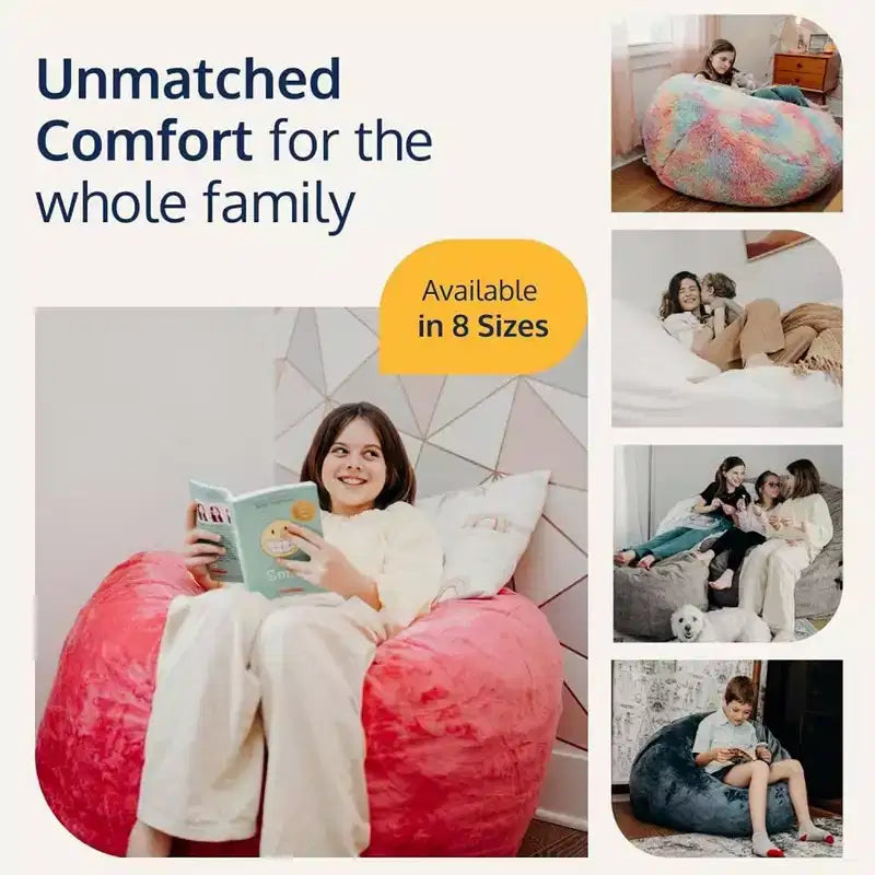 Pouf Ultimate Sack 3 pi, Fauteuil Lounger Confortable Surdimensionné d'Intérieur, Fourrure Noire