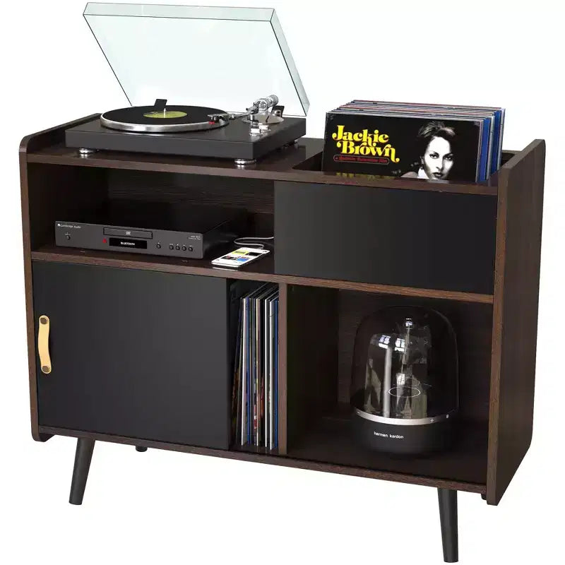 Meuble pour tourne-disque GDLF, meuble platine vinyle avec rangement pour disques, peut contenir jusqu'à 350 albums