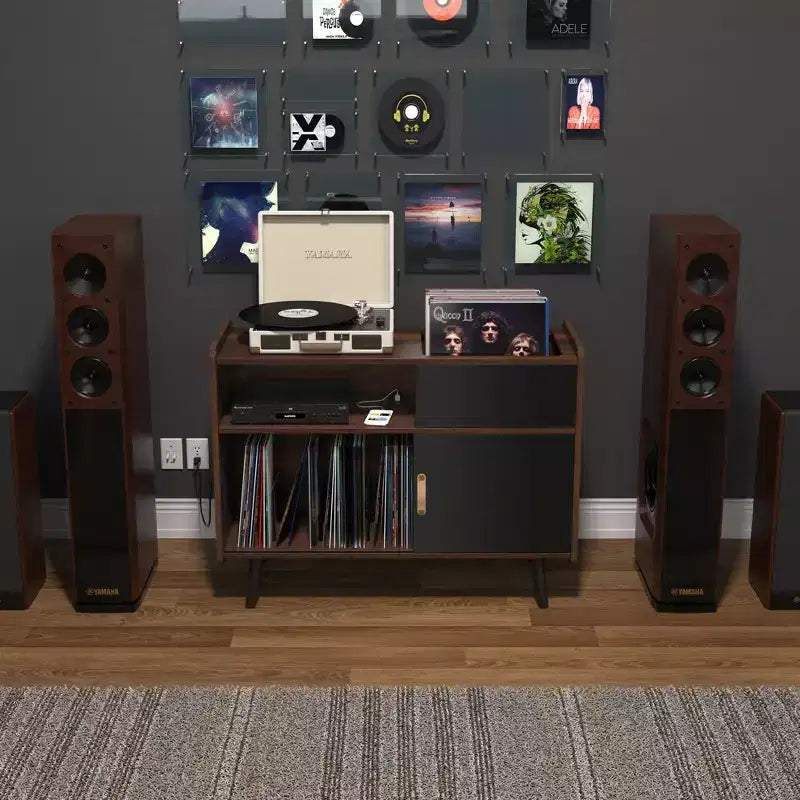 Meuble pour tourne-disque GDLF, meuble platine vinyle avec rangement pour disques, peut contenir jusqu'à 350 albums