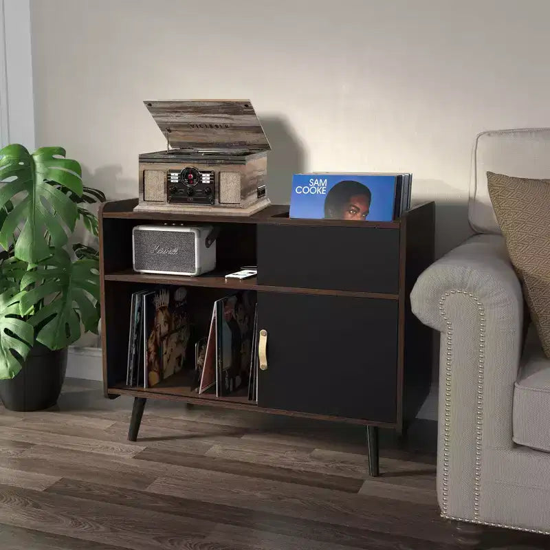 Meuble pour tourne-disque GDLF, meuble platine vinyle avec rangement pour disques, peut contenir jusqu'à 350 albums