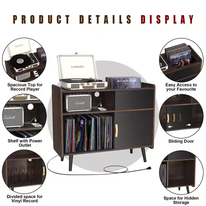 Meuble pour tourne-disque GDLF, meuble platine vinyle avec rangement pour disques, peut contenir jusqu'à 350 albums