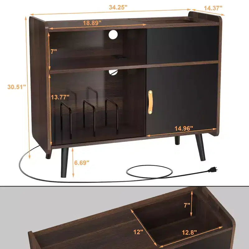 Meuble pour tourne-disque GDLF, meuble platine vinyle avec rangement pour disques, peut contenir jusqu'à 350 albums