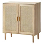 Rattan Cabinet, Rattan Storage Cabinet with 2 Magnetic Doors and Adjustable Shelves, Sideboard Buffet Cabinet for Hallway, Entryway
