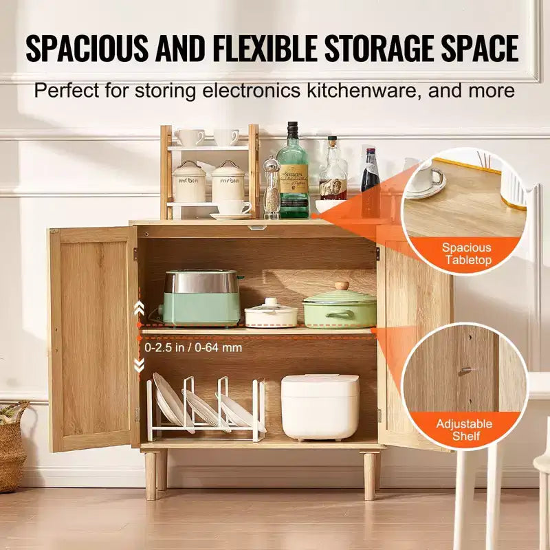Meuble bas en rotin, Armoire de rangement en rotin avec 2 portes magnétiques et étagères réglables, Buffet pour couloir, entrée