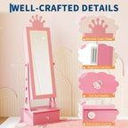 Coiffeuse Armoire à Bijoux pour Enfants avec Miroir sur Pied et 3 Tiroirs – Organisateur de Bijoux et Meuble de Maquillage pour Filles