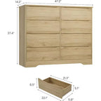 Commode en bois à 8 tiroirs, armoire moderne avec rangement profond, grande commode avec plateau large, longue commode de rangement pour chambre à coucher, salon.