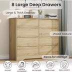 Commode en bois à 8 tiroirs, armoire moderne avec rangement profond, grande commode avec plateau large, longue commode de rangement pour chambre à coucher, salon.
