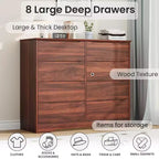 Commode en bois à 8 tiroirs, armoire moderne avec rangement profond, grande commode avec plateau large, longue commode de rangement pour chambre à coucher, salon.