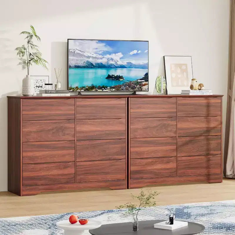 Commode en bois à 8 tiroirs, armoire moderne avec rangement profond, grande commode avec plateau large, longue commode de rangement pour chambre à coucher, salon.