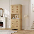 72 Tall Pantry Cabinet with Carved Door, Kitchen Storage Cabinet with Shelf for Microwave, Wooden Cupboard with Crystal Handle for Dining Room