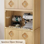 Meuble de cuisine de 183 cm avec porte sculptée, meuble de rangement de cuisine avec étagère pour micro-ondes, buffet en bois avec poignée en cristal pour salle à manger