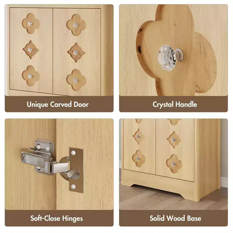 Meuble de cuisine de 183 cm avec porte sculptée, meuble de rangement de cuisine avec étagère pour micro-ondes, buffet en bois avec poignée en cristal pour salle à manger