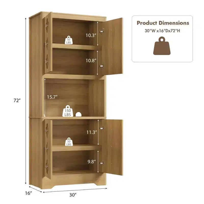 Meuble de cuisine de 183 cm avec porte sculptée, meuble de rangement de cuisine avec étagère pour micro-ondes, buffet en bois avec poignée en cristal pour salle à manger