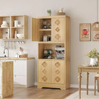 Meuble de cuisine de 183 cm avec porte sculptée, meuble de rangement de cuisine avec étagère pour micro-ondes, buffet en bois avec poignée en cristal pour salle à manger