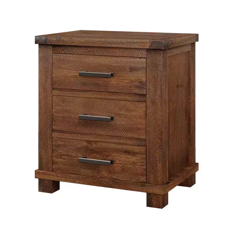 Table de chevet rustique à 3 tiroirs en bois massif recyclé, lot de 2 (BS531408AAD)