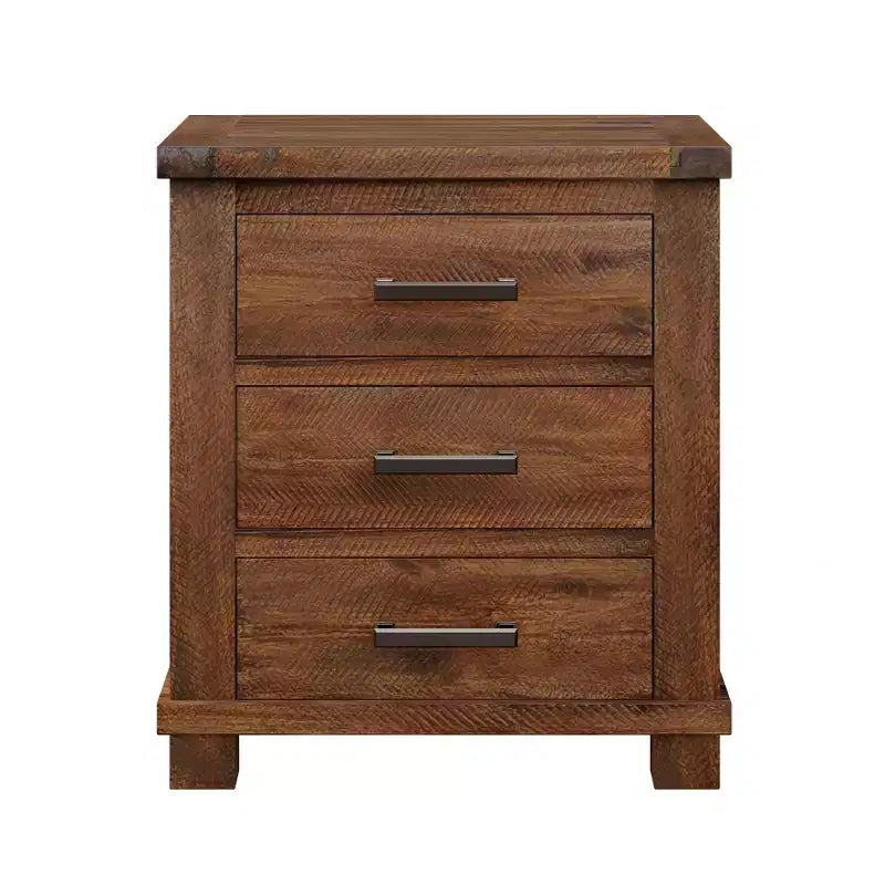 Table de chevet rustique à 3 tiroirs en bois massif recyclé, lot de 2 (BS531408AAD)