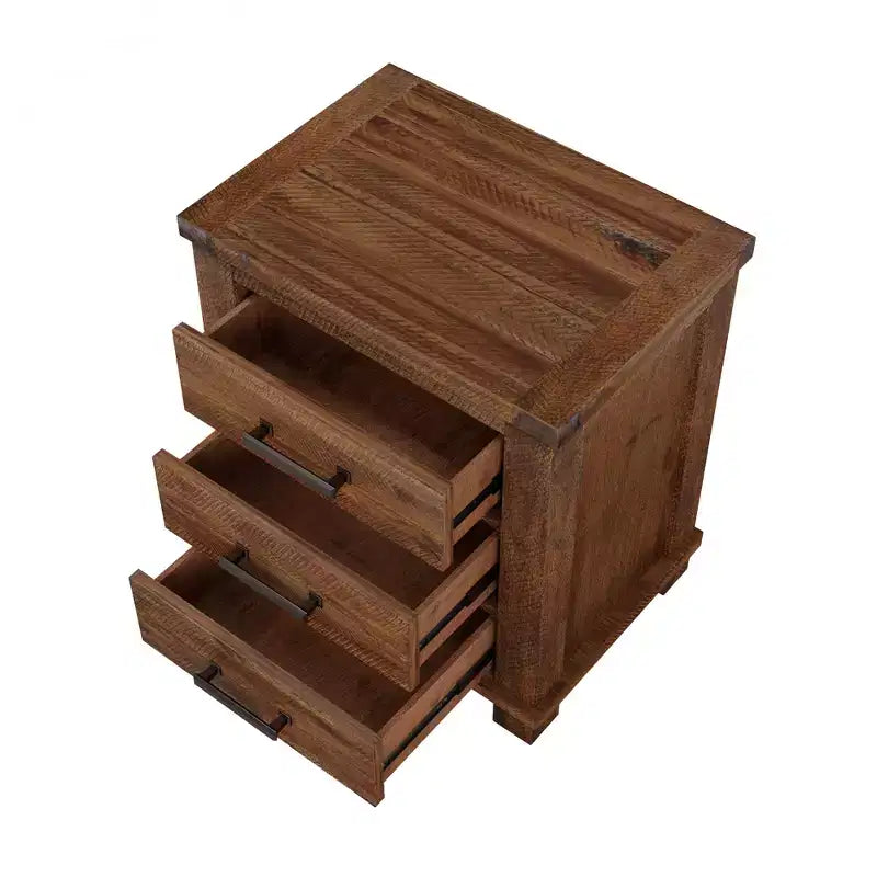Table de chevet rustique à 3 tiroirs en bois massif recyclé, lot de 2 (BS531408AAD)
